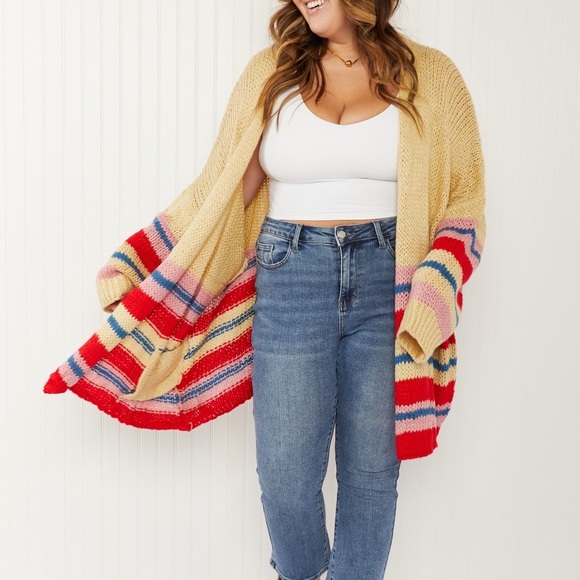 Davi & Dani Striped cardigan”Loveliest Smile” knit cardigan cozy sweater NEW - Picture 2 of 8